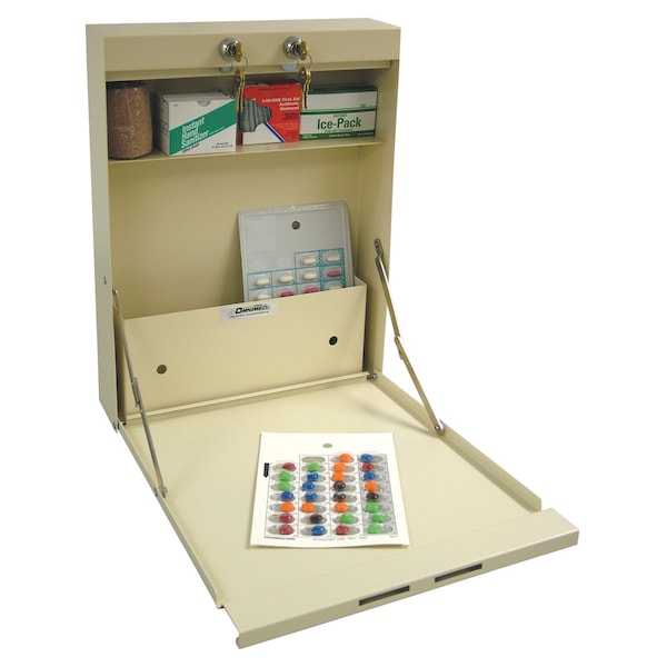 Medication Distribution Cabinet with Shelf and Storage Pocket, Beige